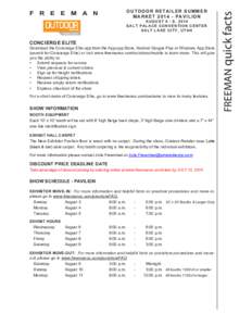OUTDOOR RETAILER SUMMER MARKET[removed]PAVILION AUGUST 6 - 9, 2014 SALT PALACE CONVENTION CENTER SALT LAKE CITY, UTAH