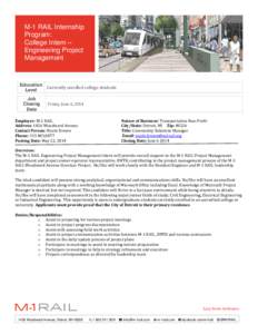 M-1 RAIL Internship Program: College Intern – Engineering Project Management