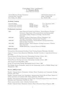 Curriculum Vitae (condensed) N. Thompson Hobbs Senior Research Scientist Natural Resource Ecology Laboratory Colorado State University Fort Collins, CO, 80523
