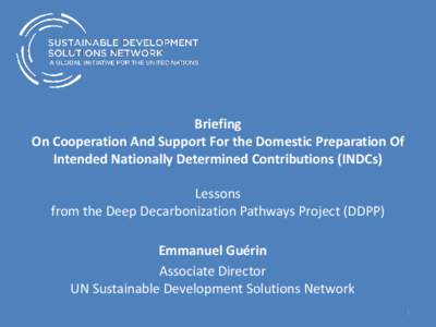 Briefing On Cooperation And Support For the Domestic Preparation Of Intended Nationally Determined Contributions (INDCs) Lessons from the Deep Decarbonization Pathways Project (DDPP) Emmanuel Guérin