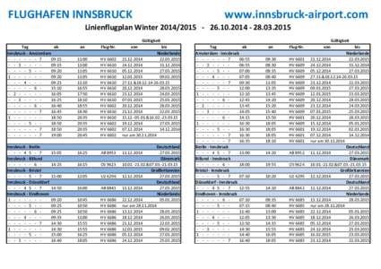 FLUGHAFEN INNSBRUCK  www.innsbruck-airport.com Linienflugplan Winter[removed][removed]2015 Gültigkeit