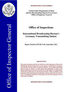 Inspection of International Broadcasting Bureau’s Germany Transmitting Station