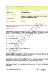Treasurer’s Instruction No 1401 Title Confidentiality of Government Contracts  Effective date