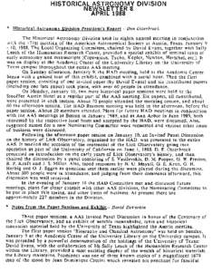 HISTORICAL ASTRONOMY DIVISION NEWSLETTER 8 APRIL 1988 *