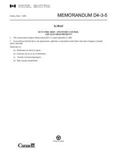 MEMORANDUM D4-3-5  Ottawa, May 7, 2009 In Brief DUTY-FREE SHOP – INVENTORY CONTROL