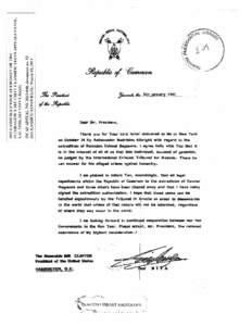 President Paul Biya to President Bill Clinton [Head of State Correspondence], January 6, 1997