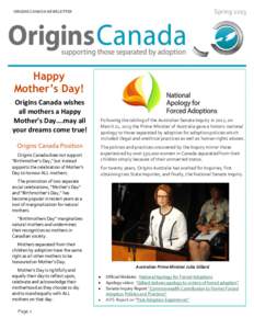 SpringORIGINS CANADA NEWSLETTER Happy Mother’s Day!