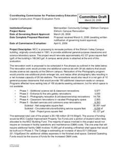 Coordinating Commission for Postsecondary Education Capital Construction Project Evaluation Form Institution/Campus: Project Name: Date of Governing Board Approval: