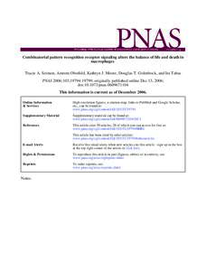 Combinatorial pattern recognition receptor signaling alters the balance of life and death in macrophages Tracie A. Seimon, Amrom Obstfeld, Kathryn J. Moore, Douglas T. Golenbock, and Ira Tabas PNAS 2006;103;; 