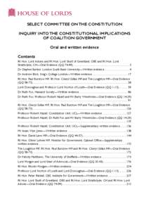 Corrected oral and written evidence on the inquiry into the constitutional implications of coalition government