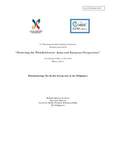 As of 23 October[removed]13th International Anti-Corruption Conference Workshop Session II  “Protecting the Whistleblowers–Asian and European Perspectives”