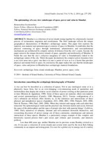 Island Studies Journal, Vol. 9, No. 2, 2014, ppThe epistemology of a sea view: mindscapes of space, power and value in Mumbai Ramanathan Swaminathan Senior Fellow, Observer Research Foundation (ORF) Fellow, Nat