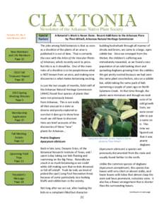 CLAYTONIA Newsletter of the Arkansas Native Plant Society Volume 33, No 2 Fall/Winter 2013