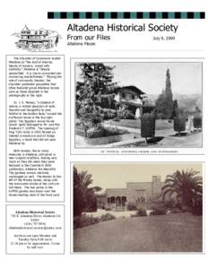 Altadena Historical Society From our Files Altadena Places The Chamber of Commerce touted Altadena as “the land of dreams,