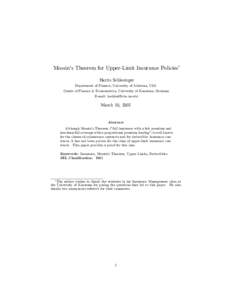 Mossin’s Theorem for Upper-Limit Insurance Policies Harris Schlesinger Department of Finance, University of Alabama, USA Center of Finance & Econometrics, University of Konstanz, Germany E-mail: 