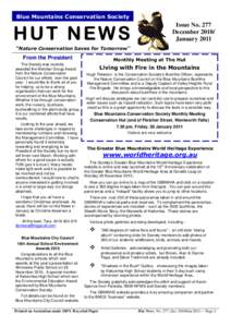 Blue Mountains Conservation Society  HUT NEWS Issue No. 277 December 2010/