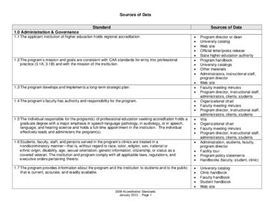 Sources of Data Standard Sources of Data  1.0 Administration & Governance