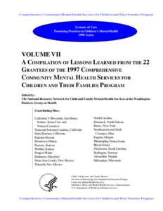 Comprehensive Community Mental Health Services for Children and Their Families Program  Systems of Care Promising Practices in Children’s Mental Health 1998 Series