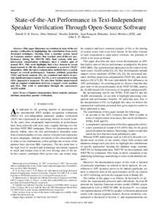 1960  IEEE TRANSACTIONS ON AUDIO, SPEECH, AND LANGUAGE PROCESSING, VOL. 15, NO. 7, SEPTEMBER 2007 State-of-the-Art Performance in Text-Independent Speaker Verification Through Open-Source Software
