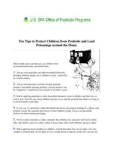 Ten Tips to Protect Children from Pesticide and Lead Poisonings around the Home