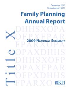 Family Planning Annual Report: 2009 National Summary