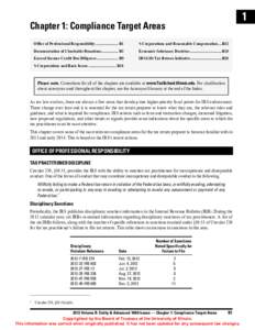 1  Chapter 1: Compliance Target Areas Office of Professional Responsibility ....................... B1  S Corporations and Reasonable Compensation ....B22