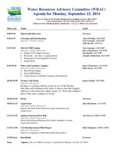 Water Resources Advisory Committee (WRAC) Meeting Agenda for September 15, 2014