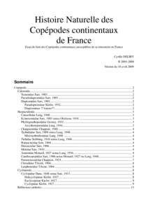 Histoire Naturelle des Copépodes continentaux de France Essai de liste des Copépodes continentaux susceptibles de se rencontrer en France Cyrille DELIRY © [removed]