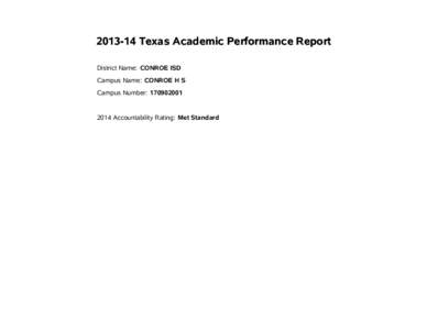 [removed]Texas Academic Performance Report District Name: CONROE ISD Campus Name: CONROE H S Campus Number: [removed]Accountability Rating: Met Standard