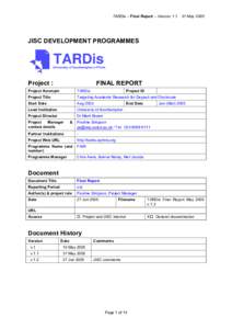 TARDis – Final Report – Version[removed]May[removed]JISC DEVELOPMENT PROGRAMMES Project :