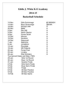 Eddie J. White K-8 Academy[removed]Basketball Schedule Girls Scrimmage 13-Nov 14-Nov