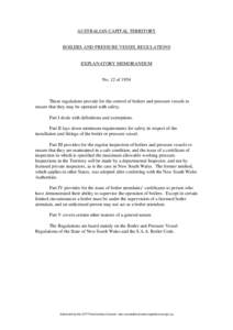 AUSTRALIAN CAPITAL TERRITORY  BOILERS AND PRESSURE VESSEL REGULATIONS EXPLANATORY MEMORANDUM