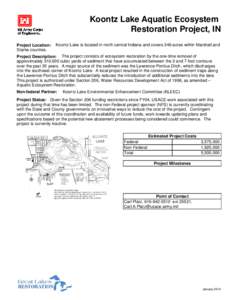 Koontz Lake Aquatic Ecosystem Restoration Project, IN Project Location: Starke counties.  Koontz Lake is located in north central Indiana and covers 346-acres within Marshall and