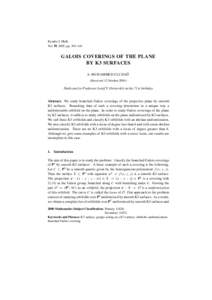 Kyushu J. Math. Vol. 59, 2005, pp. 393–419 GALOIS COVERINGS OF THE PLANE BY K3 SURFACES ˘