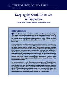 THE FOREIGN POLICY BRIEF BROOKINGS August[removed]Keeping the South China Sea