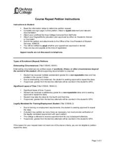 Course Repeat Petition Instructions Instructions to Student: § § § §