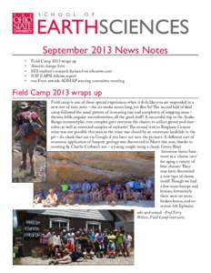 S C H O O L  O F EARTHSCIENCES September 2013 News Notes