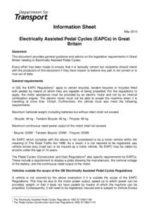 Electrically Assisted Pedal Cycles (EAPCs) in Great Britain