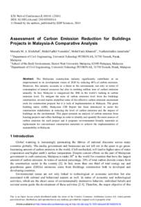 E3S Web of Conferences 3, [removed]DOI: [removed]e3sconf[removed]  C Owned by the authors, published by EDP Sciences, 2014  Assessment of Carbon Emission Reduction for Buildings