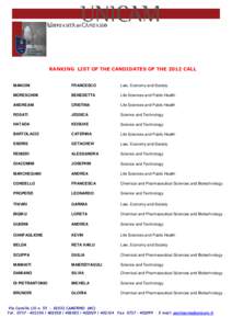 RANKING LIST OF THE CANDIDATES OF THE 2012 CALL  MANCINI FRANCESCO