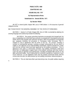 PUBLIC ACTS, 1999 CHAPTER NO. 409 HOUSE BILL NO[removed]By Representative Rinks Substituted for: Senate Bill No[removed]By Senator Wilder