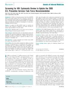 Review  Annals of Internal Medicine Screening for HIV: Systematic Review to Update the 2005 U.S. Preventive Services Task Force Recommendation