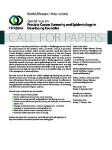 BioMed Research International Special Issue on Prostate Cancer Screening and Epidemiology in Developing Countries  CALL FOR PAPERS