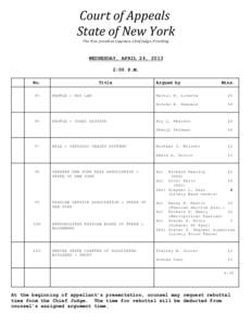 Court of Appeals State of New York The Hon. Jonathan Lippman, Chief Judge, Presiding WEDNESDAY, APRIL 24, 2013 2:00 P.M.