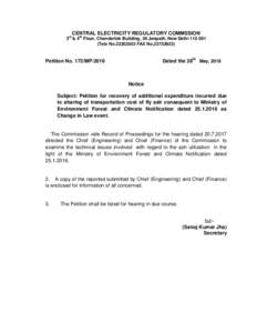 CENTRAL ELECTRICITY REGULATORY COMMSSION  3rd & 4th Floor, Chanderlok Building, 36 Janpath, New DelhiTele NoFAX NoDated the 28th May, 2018