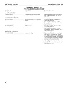 Rule Making Activities  NYS Register/June 3, 2009 HEARINGS SCHEDULED FOR PROPOSED RULE MAKINGS