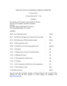 IEEE-STD-1658 DAC STANDARDS WORKING COMMITTEE Norwood, MA 03 June 2009, 09:00 – 17:00 Attendees: Steve Tilden, LTX-Credence, Chair and Host (by Webex) Sol Max, LTX-Credence Corporation, Secretary