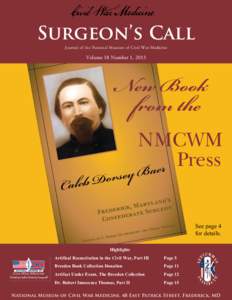 Surgeon’s Call Journal of the National Museum of Civil War Medicine Volume 18 Number 1, 2013  New Book