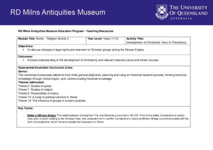 RD Milns Antiquities Museum Education Program - Teaching Resources Module Title: Rome - Religion Activity 2 Year Level: Years[removed]Activity Title: