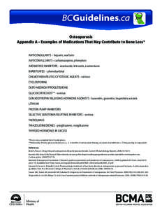 Osteoporosis Appendix A – Examples of Medications That May Contribute to Bone Loss* ANTICOAGULANTS - heparin, warfarin ANTICONVULSANTS - carbamazepine, phenytoin AROMATASE INHIBITORS - anastazole, letrozole, exemestane